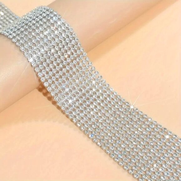 Choker Necklace Collar Mesh Rhinestone Bold Hollywood Glam Trendy Y2K Elegant - Picture 3 of 4